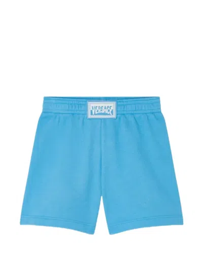 Versace Logo-patch Shorts In Blue