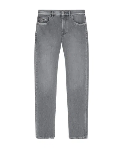 Versace Logo-patch Skinny Jeans In Gray