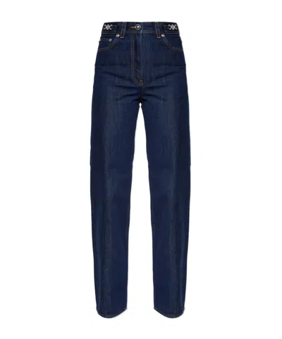 Versace Logo-patch Straight Leg Jeans In Blue
