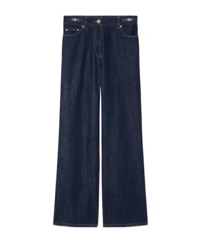 Versace Logo-patch Straight Leg Jeans In Blue