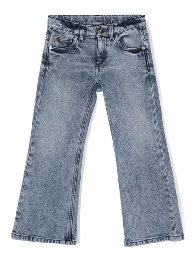 Versace Kids' Logo-patch Straight-leg Jeans In Blue