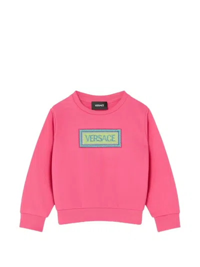 Versace Logo-patch Sweatshirt In Pink