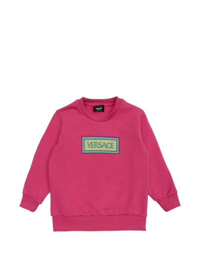Versace Logo-patch Sweatshirt In Pink