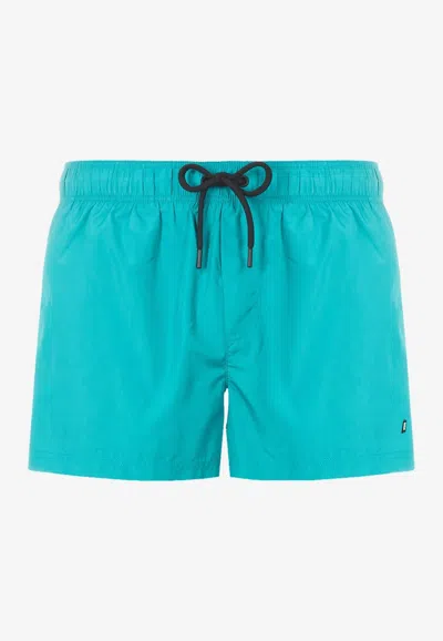 Versace Logo-patch Swim Shorts In Blue