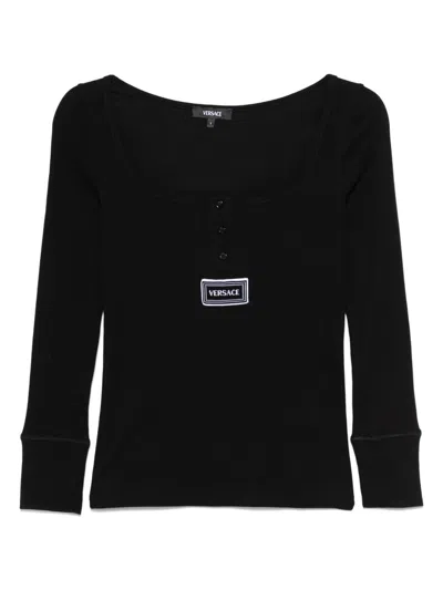 Versace Logo-patch T-shirt In Black