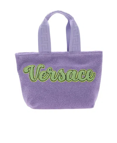 Versace Logo-patch Tote Bag In Purple