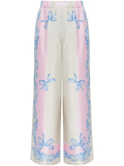 Versace Logo-patch Trousers In Neutrals