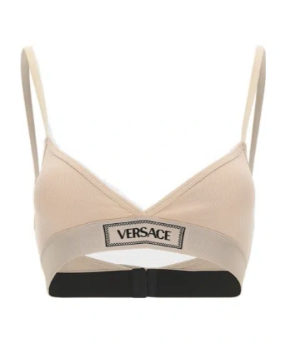 VERSACE VERSACE LOGO-PATCH V-NECK BRA