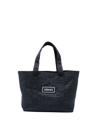 Versace Kids' Logo-patched Tote Bag In Blue