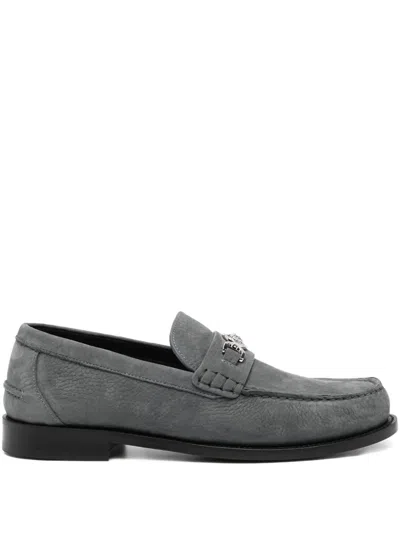 Versace Logo Penny Loafer In Gray