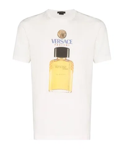 Versace Logo Perfume Print T-shirt In Yellow