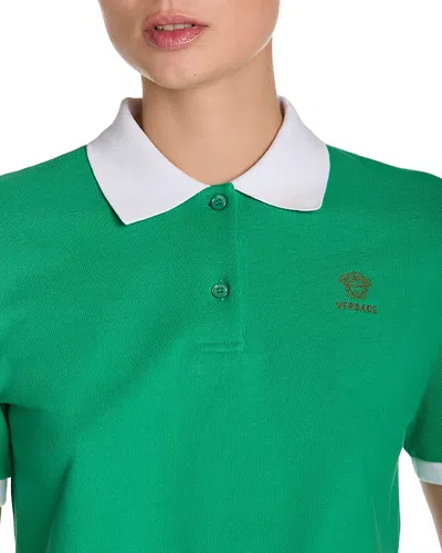 Versace Logo Pique Polo Shirt In Green