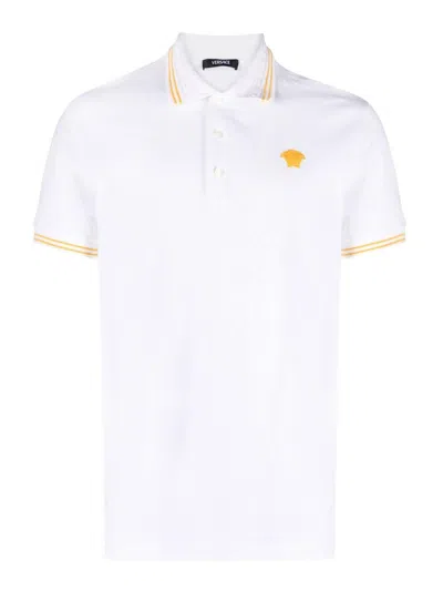 Versace Logo Piquet Polo Shirt In White