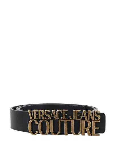Versace Logo Plaque Buckle Belt In Black