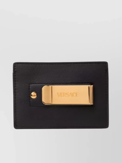 Versace Logo Plaque Cardholder In Brown