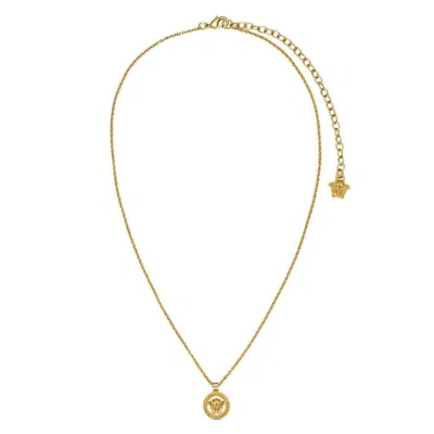 Versace Logo Plaque Chain Necklace In Gold