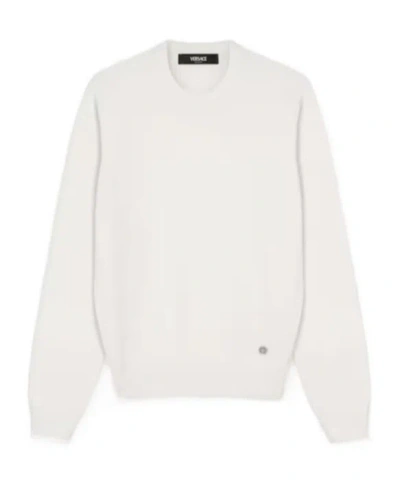 Versace Logo-plaque Crewneck Jumper In White