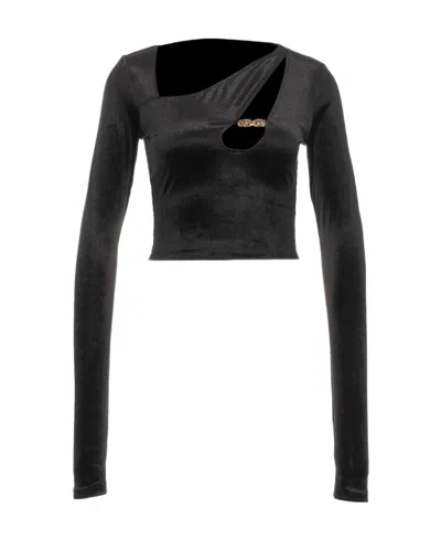 Versace Logo-plaque Cut-out Crop Top In Black
