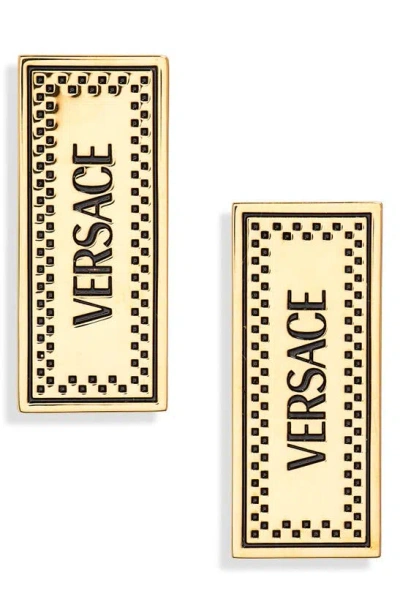 Versace Logo Plaque Earrings In 4j120- Goldlack