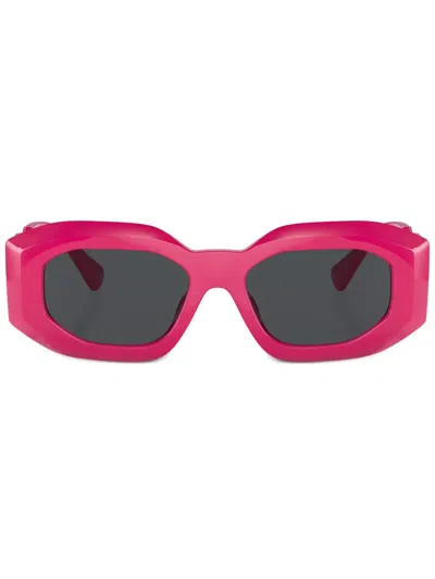 Versace Logo-plaque Geometric-frame Sunglasses In Rosa