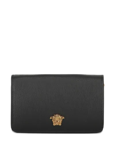 Versace Logo-plaque Leather Wallet In Black