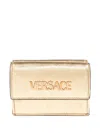 Versace Logo Metallic Leather Trifold Wallet In Gold