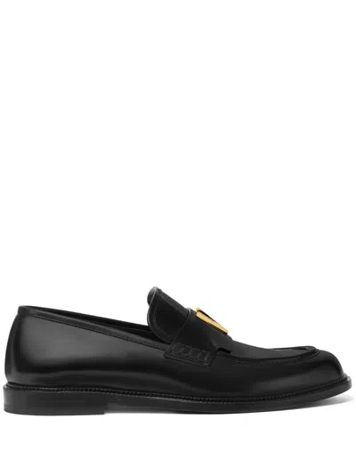 Versace Logo-plaque Loafers In Black
