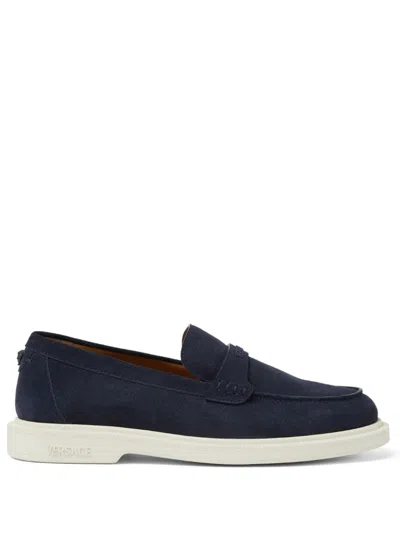 Versace Logo-plaque Loafers In Blue