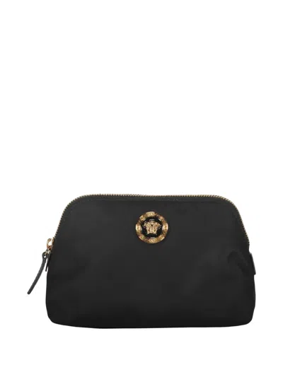 Versace Logo-plaque Make-up Bag In Black