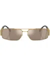 Versace Logo-plaque Rectangular-frame Sunglasses In Gold