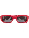 Versace Logo Plaque Rectangular Sunglasses In Red