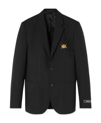 Versace Logo-plaque Single-breasted Blazer In Black