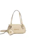 Versace Tag Bowling White Shoulder Bag With Metallic Logo Lettering And Medusa Head Pendant In Leather Woman In Neutral
