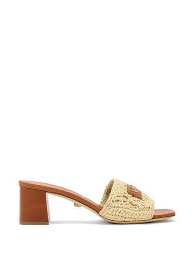Versace Logo-plaque Woven Sandals In Metallic