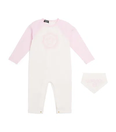 Versace Kids' Logo Playsuit And Bandana Gift Set In Pink