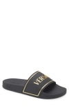 Versace Black Sandals With Logo Printed On The Front In Gray