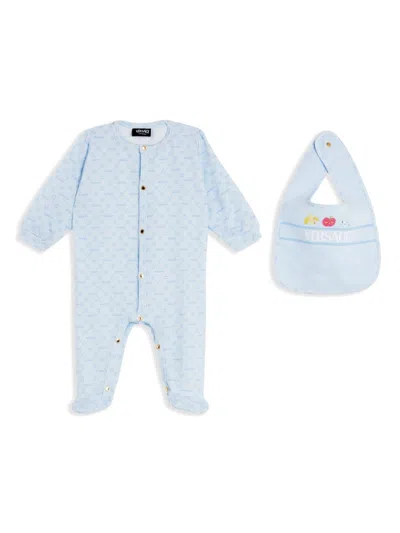 Versace Logo Print Babywear Set In Blue