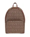 Versace Logo-jacquard Canvas Leather-trim Backpack In Brown