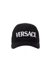 Versace Logo-embroidered Cotton Cap In Black