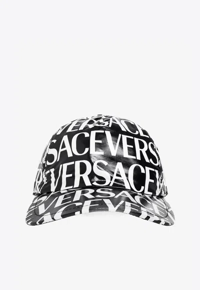 Versace Logo Print Baseball Cap In Monochrome