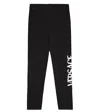 Versace Logo-print Cotton-blend Leggings In Nero+bianco