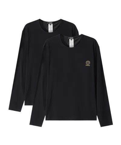 Versace Logo-print Cotton-blend T-shirt (pack Of Two) In Black
