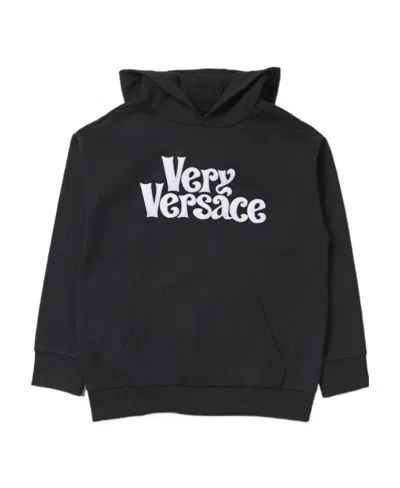 Versace Logo-print Cotton Hoodie In Black