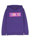 Versace Girl's Color Block Logo-print Fleece Hoodie In Purple