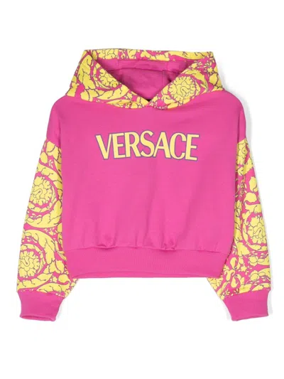 Versace Kids' Logo-print Cotton Hoodie In Rosa