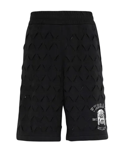 Versace Logo-print Cotton Shorts In Black