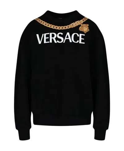 Versace Logo-print Cotton Sweatshirt In Black