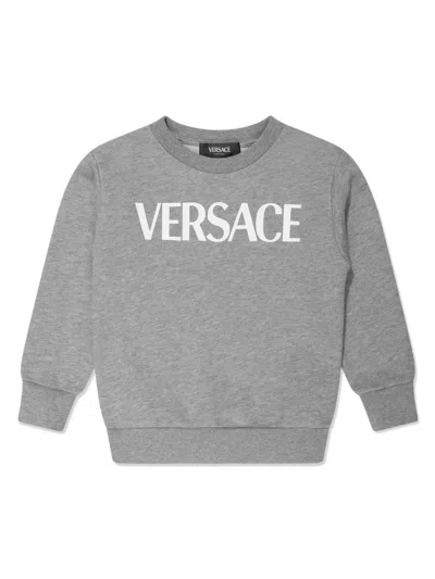 Versace Kids' Logo-print Cotton Sweatshirt In Grey