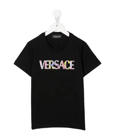 Versace Logo-print Cotton T-shirt In Black