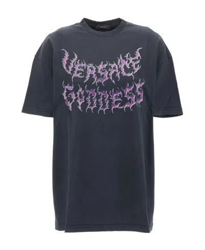 Versace Logo-print Cotton T-shirt In Black
